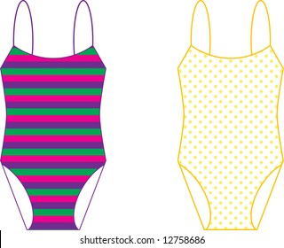 a striped and a yellow polka dotted bathing suit