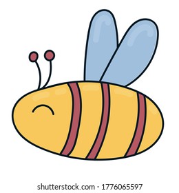 striped yellow-red bee with wings, insect, doodle vector illustration