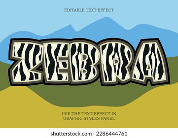 Striped zebra font. Editable text effect. Animzl cartoon kids style perfect for poster, book, holiday card design. Vector illustration.