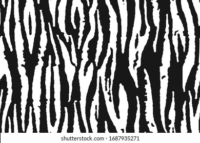 
Zebra gestreift mit einem Muster. Tierdruck, schwarz-weiß detaillierte und realistische Textur. Monochrome nahtlose Muster für Tapeten, Textilien, Stoffe, Innenausstattung. Vektorillustration.