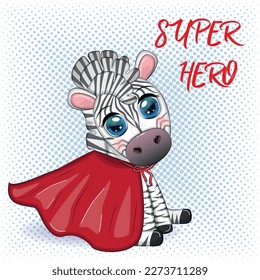 Cebra rayada en un abrigo rojo. personaje infantil súper héroe.