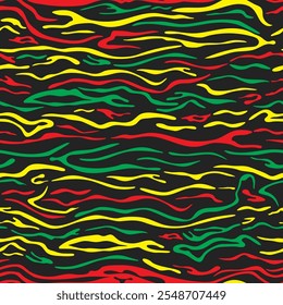 Striped Zebra Seamless Background with Yellow, Green, Red Colors. Colors of the Ethiopian Flag. Vector