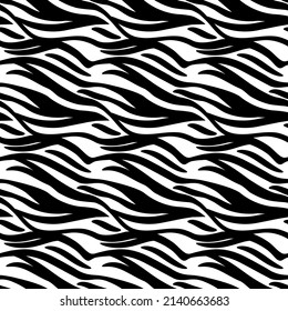 Striped zebra skin, seamless pattern. Black and white background, vector illustration