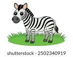 Striped Zebra Standing in Grass Vector Illustration