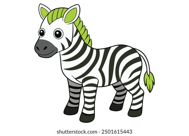 Striped Zebra Standing in Grass Vector Illustration