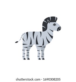 Striped zebra. Vector illustration on a white background. Flat design.
