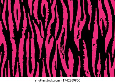 Striped zebra.Black on pink background .Animal print, realistic texture.Seamless pattern for wallpaper, textile, fabric, interior. Vector illustration