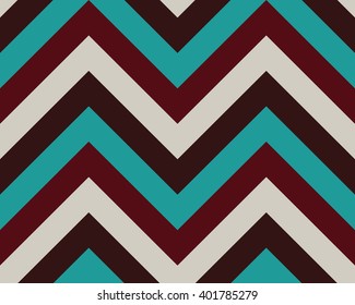 Striped, zigzagging seamless pattern. Zig-zag line texture. Stripy geometric background. Brown, turquoise, gray contrast colored. Winter theme. Vector