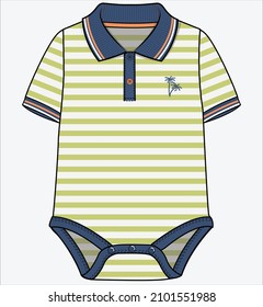 STRIPER BODYSUIT WITH CONTRAST POLO COLLAR WITH TIPPING   DETAIL FOR BABY BOYS AND TODDLER BOYS IN EDITABLE VECTOR FILE