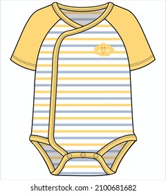 STRIPER BODYSUIT WITH CONTRAST RAGLAN SLEEVES AND CONTRAST RIB DETAIL FOR BABY BOYS AND TODDLER BOYS IN EDITABLE VECTOR FILE