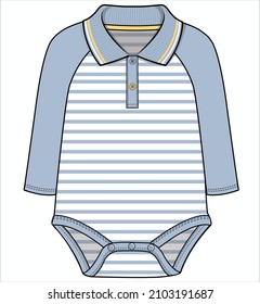 STRIPER BODYSUIT WITH CONTRAST RAGLAN SLEEVES AND CONTRAST RIB DETAIL FOR BABY BOYS AND TODDLER BOYS IN EDITABLE VECTOR FILE