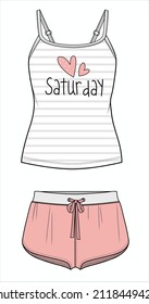 STRIPER CAMI AND BOYSHORTS NIGHTWEAR SET FOR WOMEN AND TEEN GIRLS IN EDITABLE VECTOR FILE