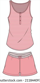 STRIPER CAMI AND KNICKERS NIGHTWEAR SET FOR WOMEN AND TEEN GIRLS IN EDITABLE VECTOR FILE