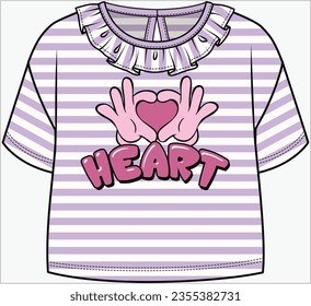 CONJUNTO DE NECKLINE DE FRILL MÁS LIMPIO CON DETALLE DE APERTURA DE HOYOS CLAVE Y GRÁFICO DEL CORAZÓN DISEÑADO PARA NIÑAS INFANTES, NIÑAS PEQUEÑAS Y NIÑAS BEBÉS EN ILUSTRACIÓN VECTORIAL