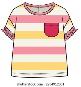 STRIPER KNIT TOP WITH CONTRAST POCKET DETAIL FOR TODDLER GIRL AND BABY GIRL SET IN EDITABLE VECTOR