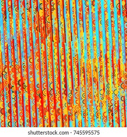 Stripes, arcs, rings. Asian pattern. Yellow, orange, blue colors. Seamless texture. Abstract vector background for web page, banners backdrop, fabric, home decor, wrapping