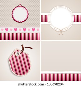 Stripes backgrounds and labels for greeting cards. Patchwork style.