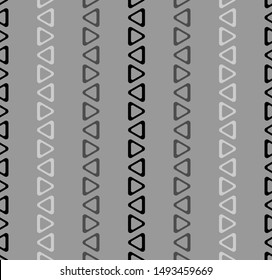 Stripes in black, grey and almost white triangles. Decorative seamless pattern. Suitable for wallpaper, packaging.
