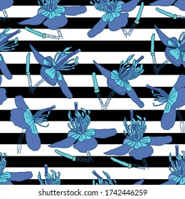 Diseño del patrón textil de verano azul en franjas