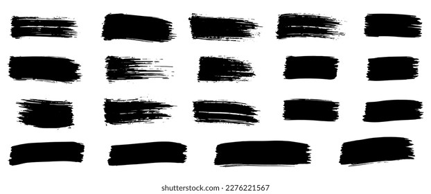 Stripes of brush black paint, set of  grunge design elements.  Vector illustration