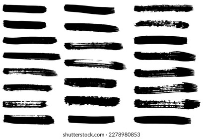 Streifen mit schwarzer Pinselfarbe, Satz von Grunge-Designelementen.  Vektorgrafik