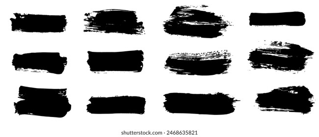 Stripes of brush black paint, set of  grunge design elements.  Vector illustration