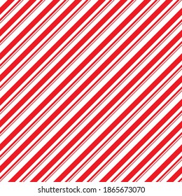 Stripes candy cane seamless pattern. Diagonal straight lines christmas background. Red and white peppermint wrapping paper. Simple trendy backdrop illustration.