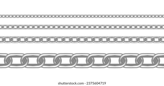 Stripes chains set. Line decoration connections with solid steel and silver for decorative interior with industrial vector tracery