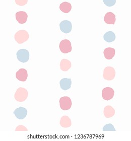 Stripes composed of circles painted with rough brush. Simple watercolour seamless pattern. Cute print for girls. Sketch, watercolor, ink. Vector illustration.
