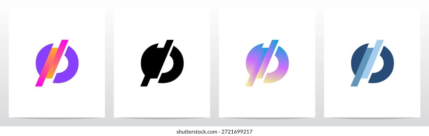 Letra de corte diagonal de rayas en la mitad del diseño inicial del logotipo O