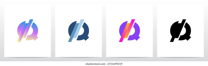 Stripes Diagonal Cut Letter in Half Initial Logo Design Q