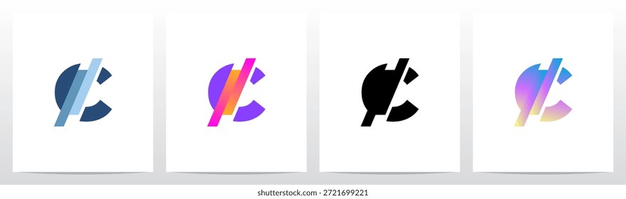 Letra de corte diagonal de rayas en diseño de logotipo inicial a la mitad C