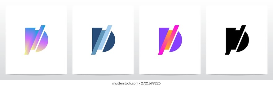 Letra de corte diagonal de rayas en diseño de logotipo inicial a la mitad D