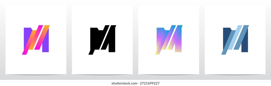 Letra de corte diagonal de rayas en la mitad del diseño inicial del logotipo M