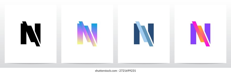 Letra de corte diagonal de rayas en diseño de logotipo inicial a la mitad N