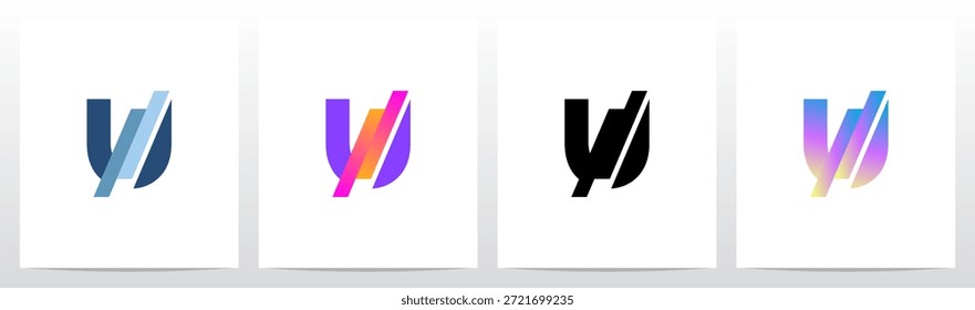Letra de corte diagonal de rayas en diseño de logotipo inicial a la mitad U
