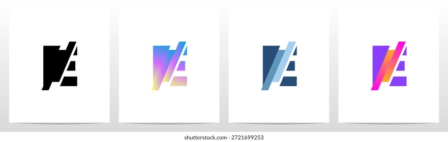 Letra de corte diagonal de rayas en la mitad del diseño inicial del logotipo E