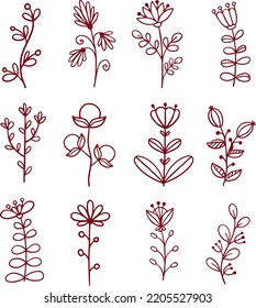 Stripes doodle flower and leaf free hand drawing sketch vector. Simple style