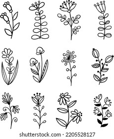 Stripes doodle flower and leaf free hand drawing sketch vector. Simple style