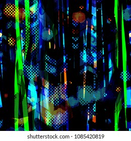 Stripes, dots, arrows, blots. Seamless texture. Abstract vector background for web page, banners backdrop, fabric, home decor, wrapping