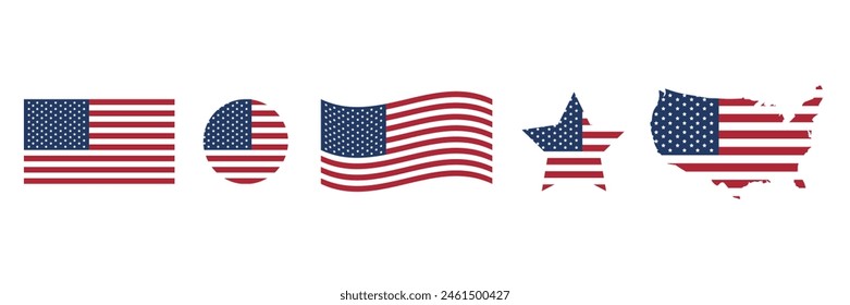 Stripes flags united states with stars. American national symbol isolated on transparent background. Veteran and Memorial day. Vector Illustration.