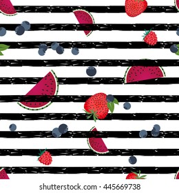 Stripes and fruits texture seamless.