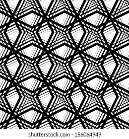 Stripes geometric seamless pattern, black and white vector background.