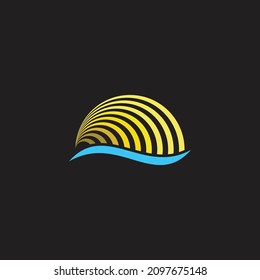 stripes gradient sun and ocean wave symbol logo vector
