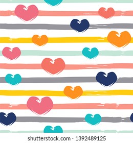 Stripes and hearts. Seamless vector pattern.