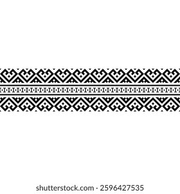 A Stripes horizontal seamless pattern with intricate tribal-inspired geometric designs in black and white. Great for branding, packaging, and home decor. EPS10