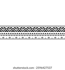 A Stripes horizontal seamless pattern with intricate tribal-inspired geometric designs in black and white. Great for branding, packaging, and home decor. EPS10