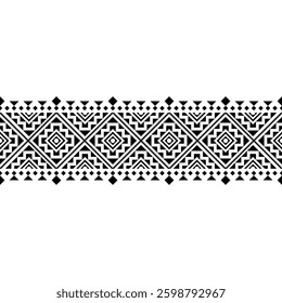 A Stripes horizontal seamless pattern with intricate tribal-inspired geometric designs in black and white. Great for branding, packaging, and home decor. Eps10
