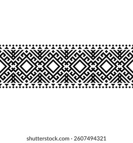 A Stripes horizontal seamless pattern with intricate tribal-inspired geometric designs in black and white. Great for branding, packaging, and home decor. eps10