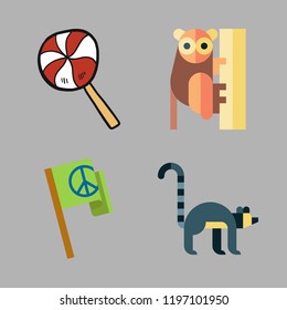 stripes icon set. vector set about flag, lollipop, animals and lemur icons set.